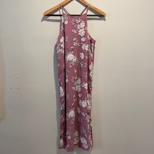 Pink Rose Floral Chiffon Midi Halter Dress Women Size S
